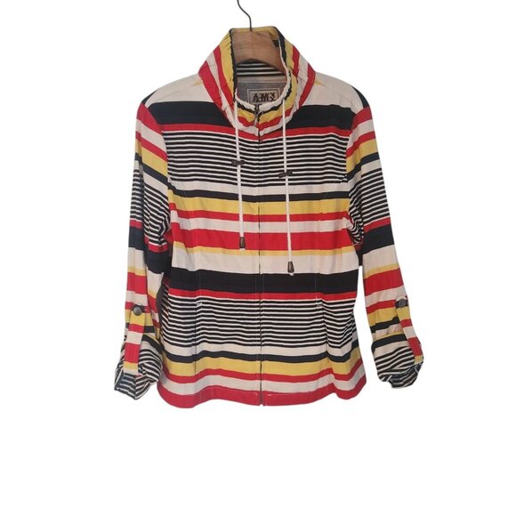 AMX Originals Jacket Striped Nautical Boat Style Pockets Roll Tab Womens Large - Picture 1 of 5